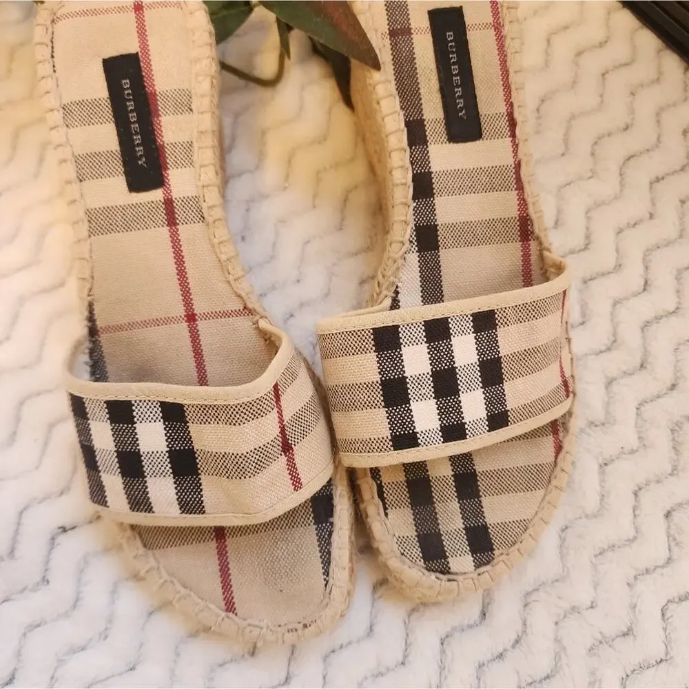 BURBERRY NOVACHECK PLAID CANVAS JUTE ESPADRILLES SIZE 37 6.5/7